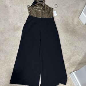 Julia Jordan Black and Gold Jumpsuit with Metallic Bodice